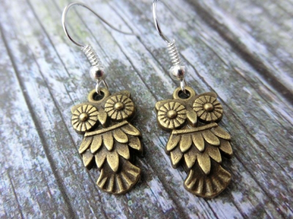 Eulen Ohrringe bronzefarben Vintage Optik Uhu